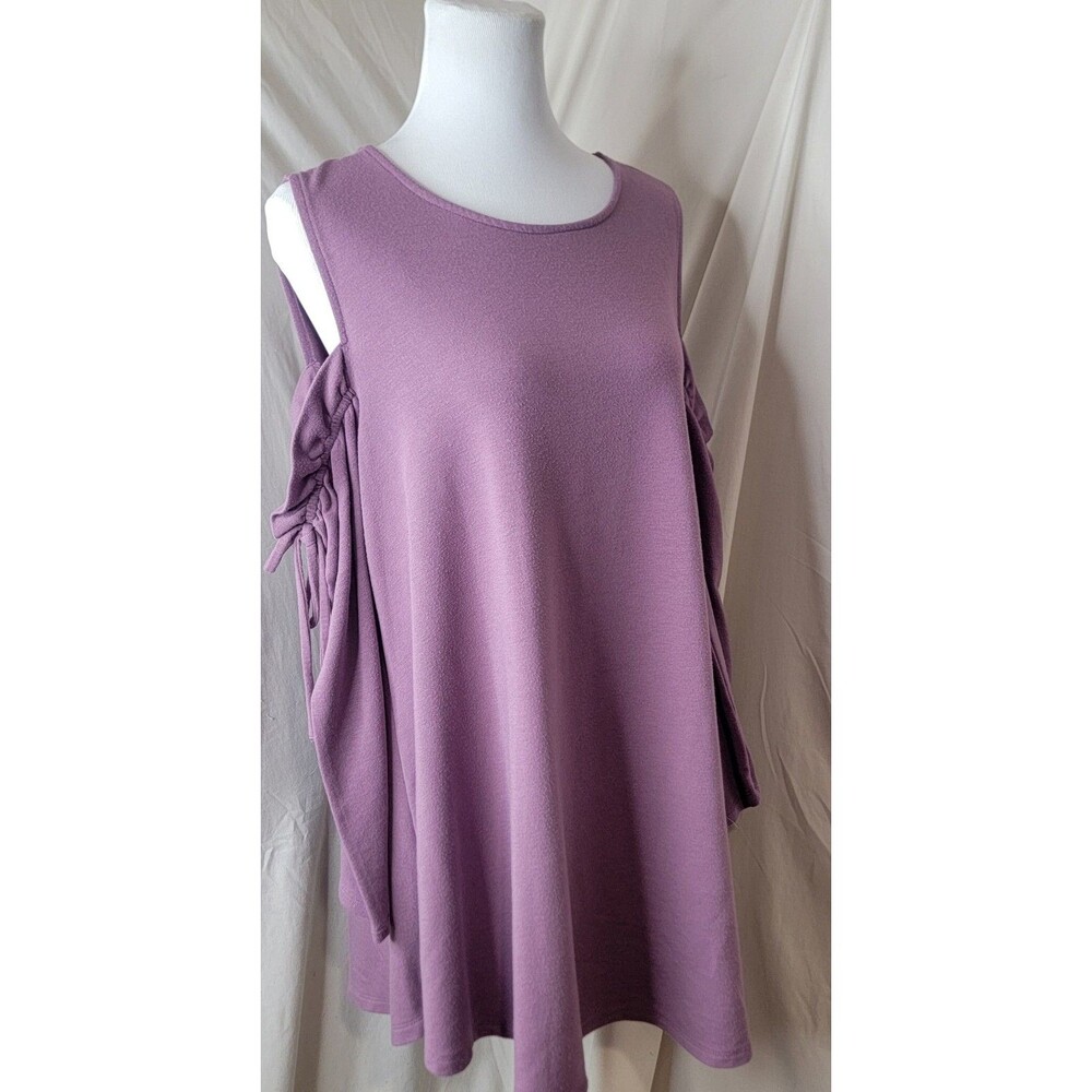 Cupio Women’s XL Purple Cold Shoulder Tunic Top Soft Stretch Boho Viscose Blend